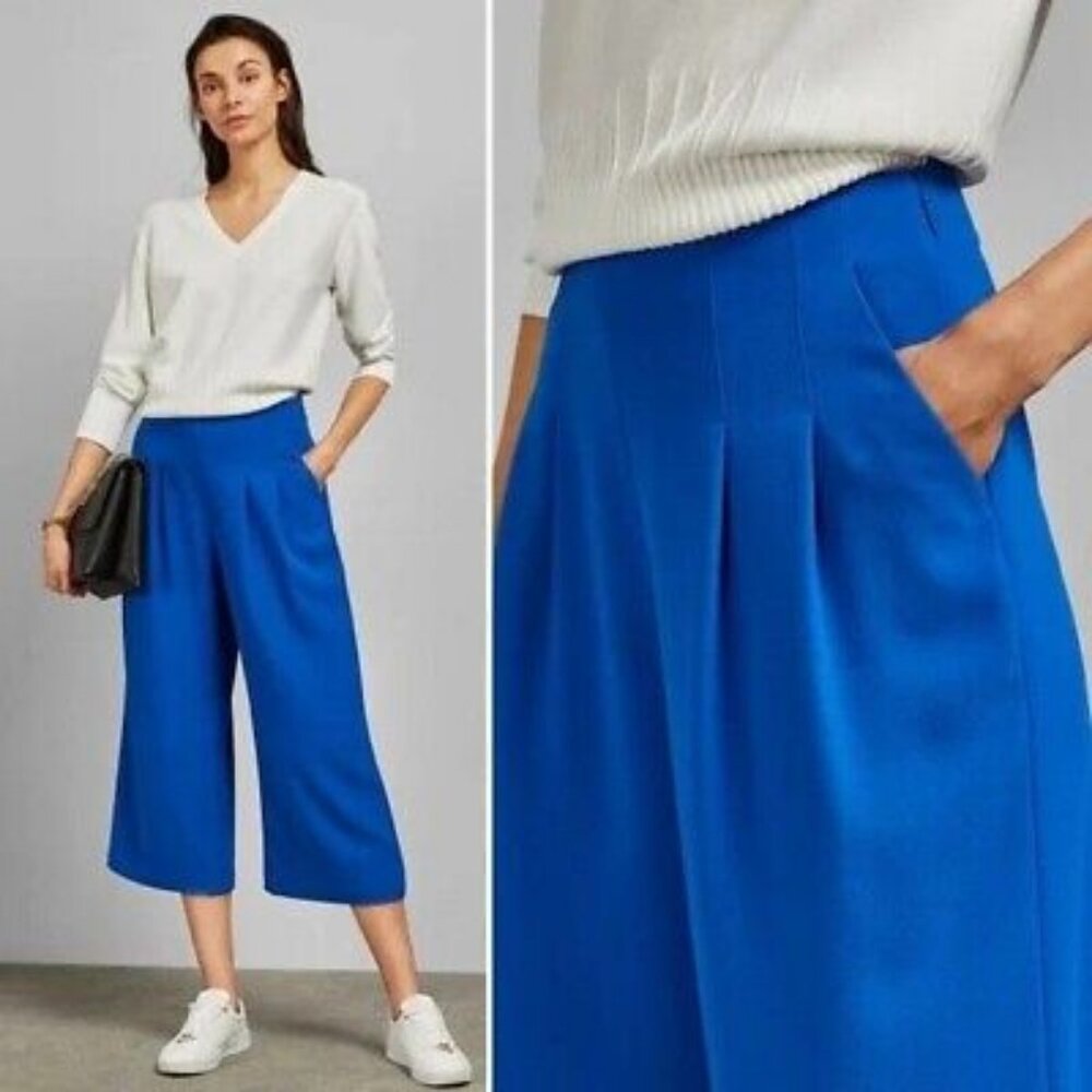 NWT Ted Baker Zettah Pleated Culottes in Blue Size 4 - US Size Large - Picture 1 of 3